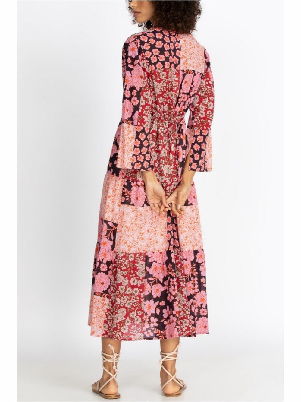 Johnny Was Flora Tie Back Patchwork Cotton Midi Dress Small - Picture 3 of 11